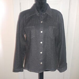 Ann Taylor LOFT: Black Denim Button Down Shirt - Women's Size 12